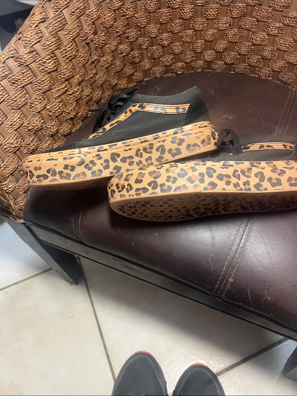 Vans Black Sneakers with Leopard-Print Tan Accents - Picture 2 of 6